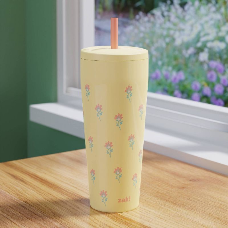 slide 4 of 5, Zak Designs 30oz Vanilla Floret Stainless Steel Double Wall Vacuum Serenity Straw Tumbler Yellow, 30 oz