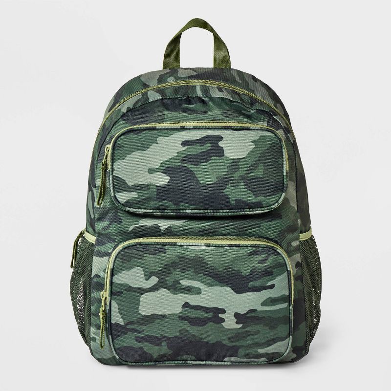 slide 1 of 4, Boys' 16" Two Pocket Camo Backpack - Cat & Jack™ Green, 1 ct