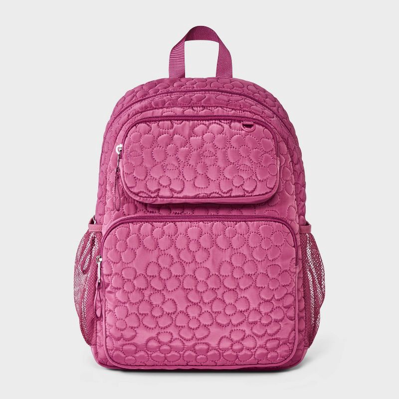 slide 1 of 4, Girls' 16" Two Pocket Quilted Flowers Backpack - Cat & Jack™ Maroon, 1 ct