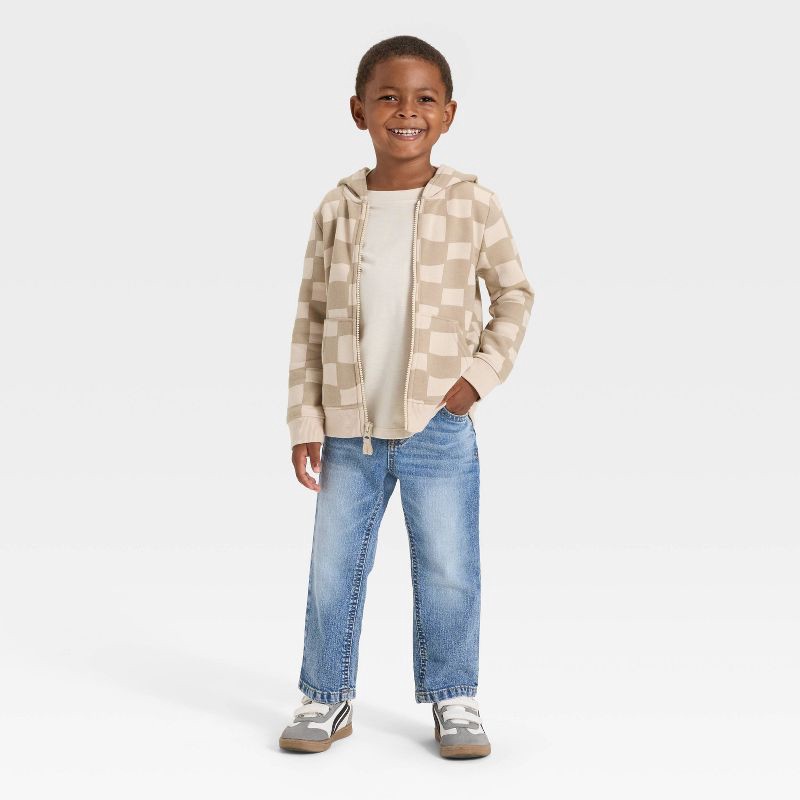 slide 3 of 3, Toddler Boys' Fleece Zip-Up Hoodie Sweatshirt - Cat & Jack™ Khaki 2T, 1 ct