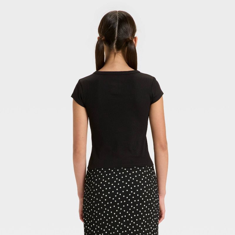 slide 2 of 3, Girls' Short Sleeve Ribbed T-Shirt - art class™ Black M, 1 ct