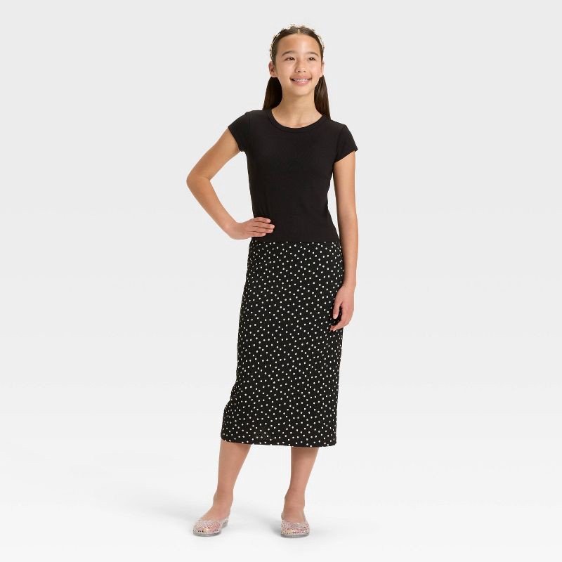 slide 3 of 3, Girls' Short Sleeve Ribbed T-Shirt - art class™ Black M, 1 ct