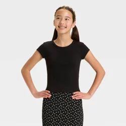 Girls' Short Sleeve Ribbed T-Shirt - art class™ Black L