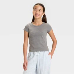 Girls' Short Sleeve Ribbed T-Shirt - art class™ Gray L