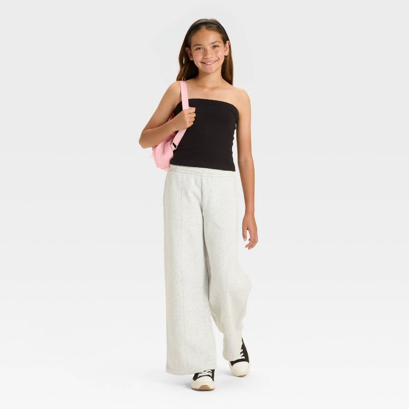 slide 3 of 3, Girls' Fleece Wide Leg Sweatpants - art class™ Heather Gray L, 1 ct