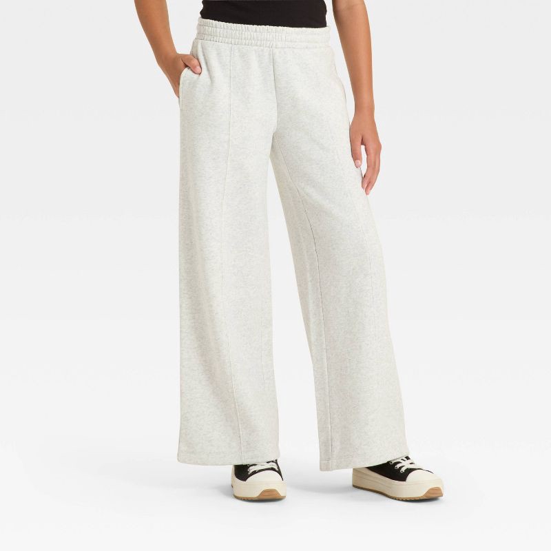 slide 1 of 3, Girls' Fleece Wide Leg Sweatpants - art class™ Heather Gray L, 1 ct