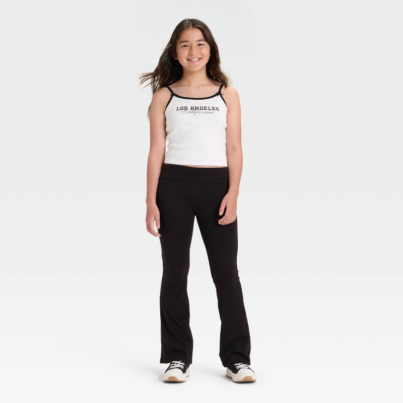 slide 3 of 3, Girls' Foldover Waist Flare Leggings - art class™ Black S, 1 ct