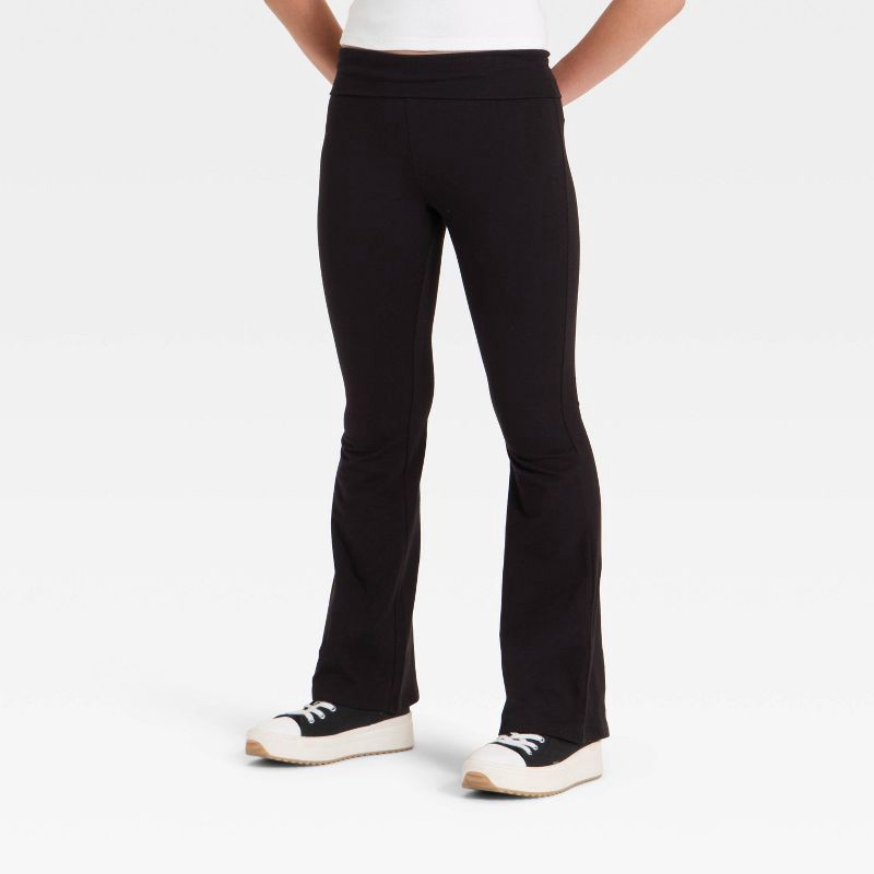 slide 1 of 3, Girls' Foldover Waist Flare Leggings - art class™ Black S, 1 ct