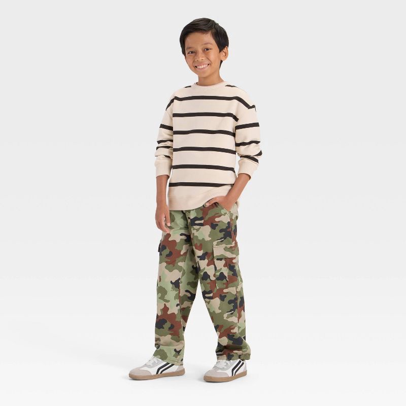 slide 3 of 3, Boys' Fleece Striped Sweatshirt - Cat & Jack™ Beige S, 1 ct