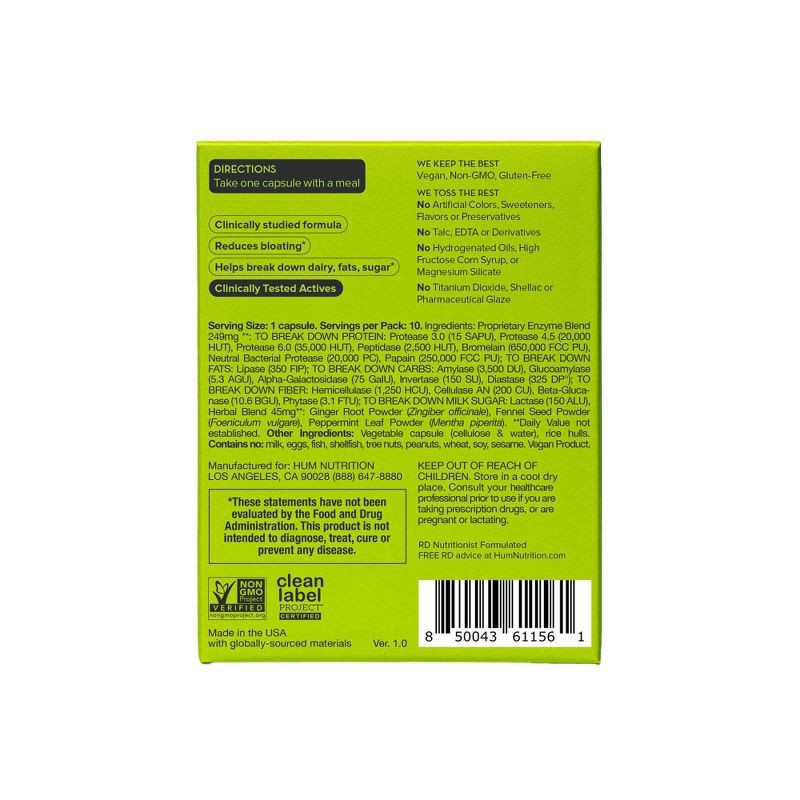 slide 3 of 3, HUM Nutrition Flatter Me Vegan Vitamin Capsules for Bloating Relief - Travel Size - 10ct, 10 ct