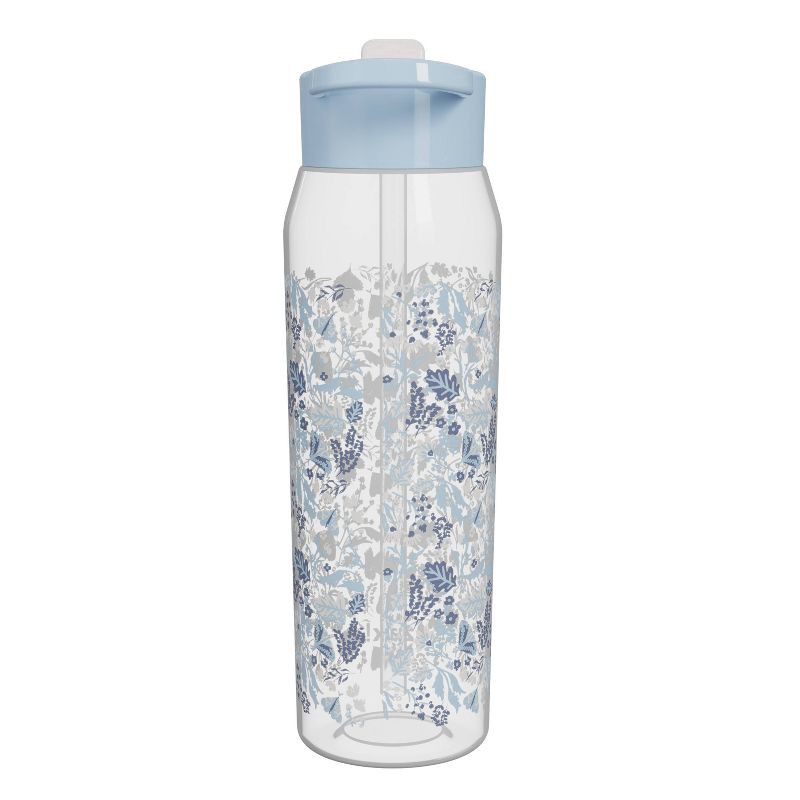 slide 2 of 6, Zak Designs 32oz Frost Floral Manual Straw Bottle Blue, 32 oz
