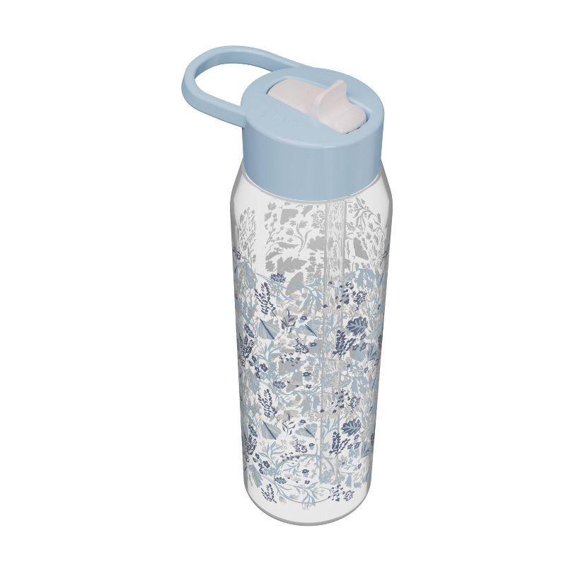 slide 3 of 6, Zak Designs 32oz Frost Floral Manual Straw Bottle Blue, 32 oz