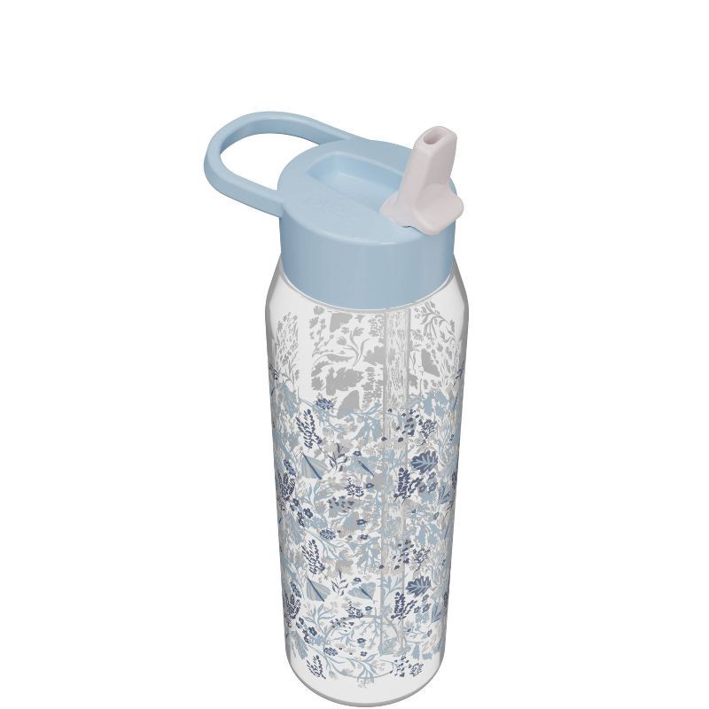 slide 4 of 6, Zak Designs 32oz Frost Floral Manual Straw Bottle Blue, 32 oz