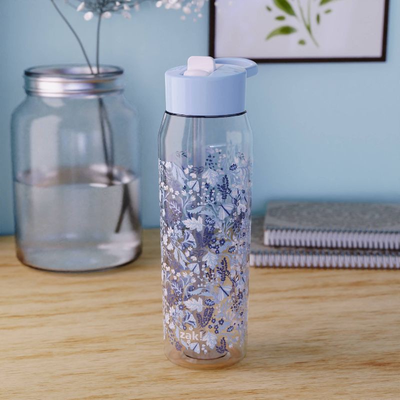slide 5 of 6, Zak Designs 32oz Frost Floral Manual Straw Bottle Blue, 32 oz