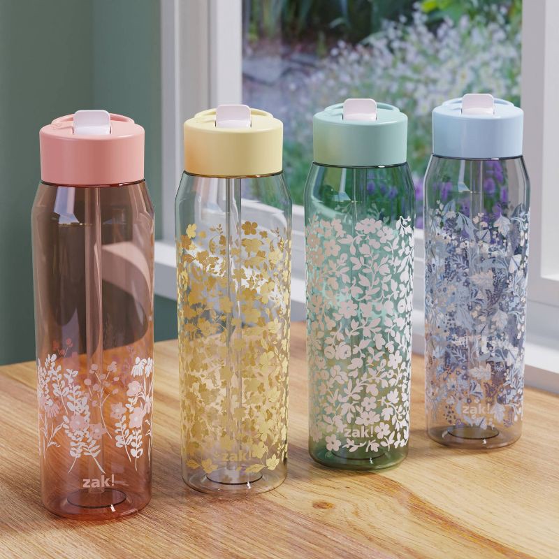 slide 6 of 6, Zak Designs 32oz Frost Floral Manual Straw Bottle Blue, 32 oz