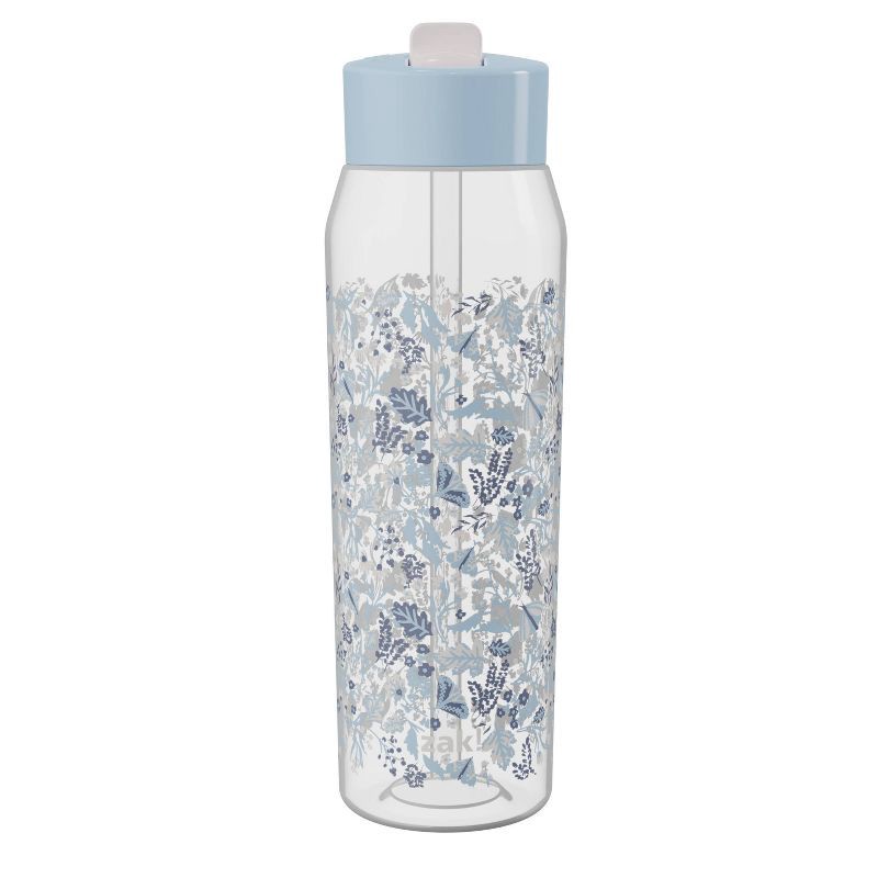 slide 1 of 6, Zak Designs 32oz Frost Floral Manual Straw Bottle Blue, 32 oz