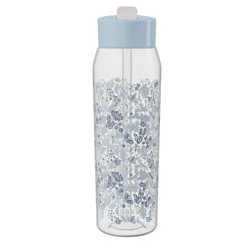 Zak Designs 32oz Frost Floral Manual Straw Bottle Blue