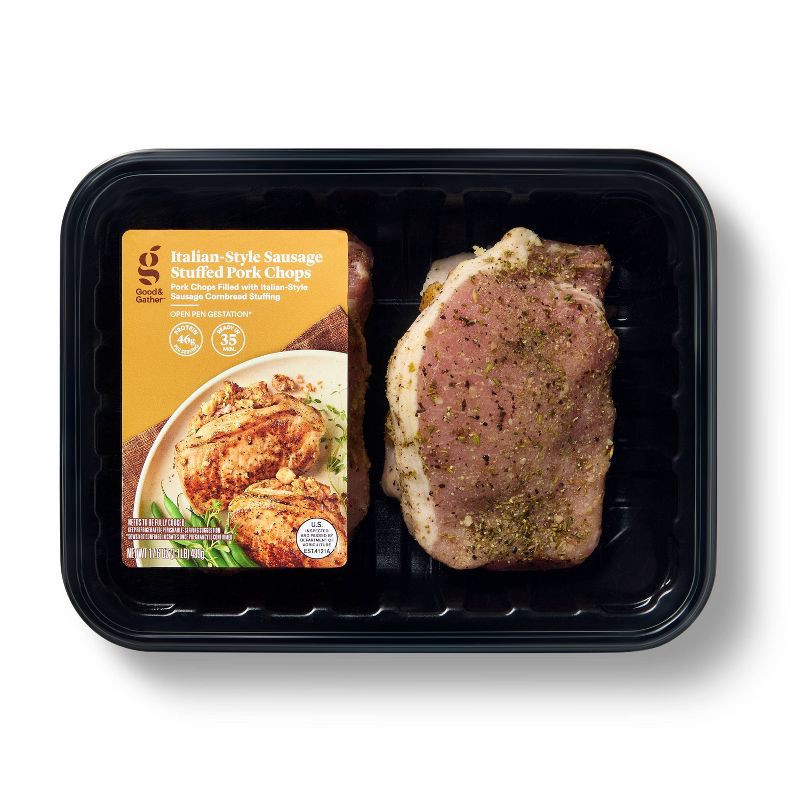 slide 1 of 3, Italian-Style Sausage Stuffed Pork Chops - 17.6oz/2ct - Good & Gather™, 2 ct; 17.6 oz