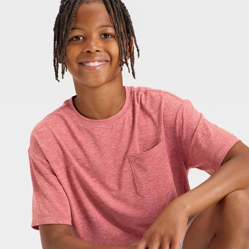 slide 3 of 3, Boys' Ventilated Pocket T-Shirt - All In Motion™ Dark Red M, 1 ct