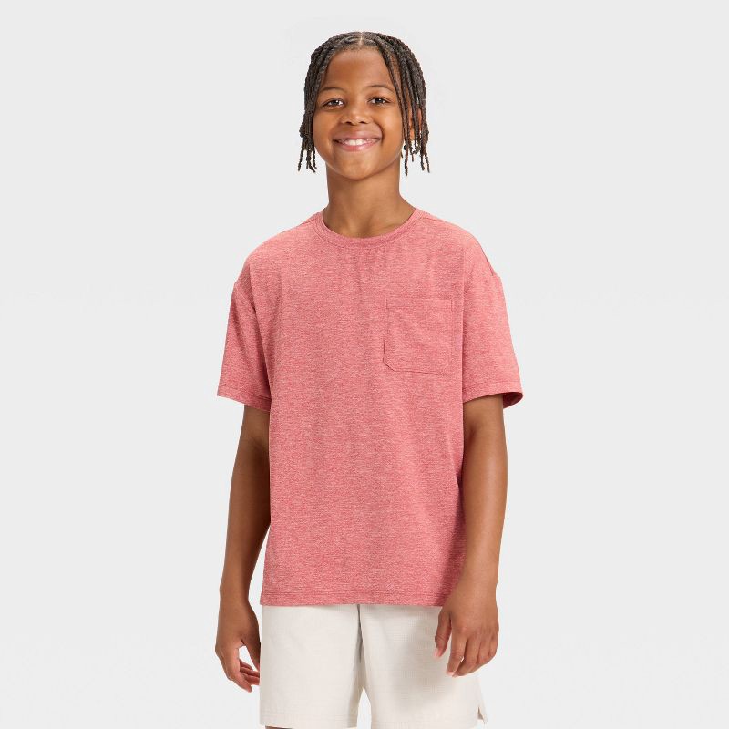 slide 1 of 3, Boys' Ventilated Pocket T-Shirt - All In Motion™ Dark Red M, 1 ct