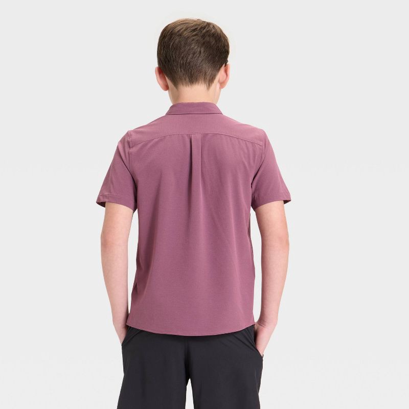 slide 2 of 3, Boys' Short Sleeve Adventure Shirt - All In Motion™ Heather Burgundy L, 1 ct