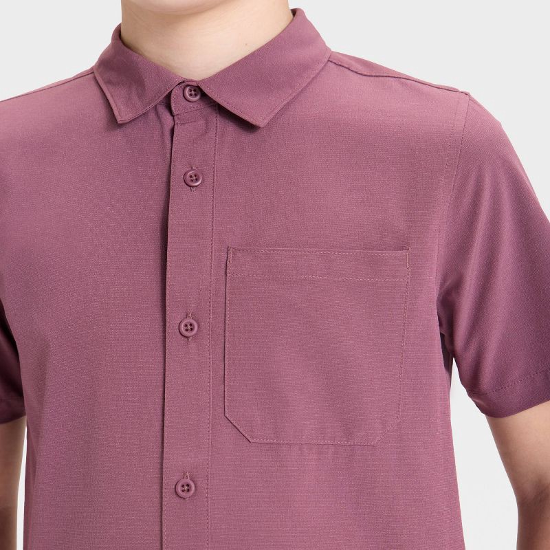 slide 3 of 3, Boys' Short Sleeve Adventure Shirt - All In Motion™ Heather Burgundy L, 1 ct