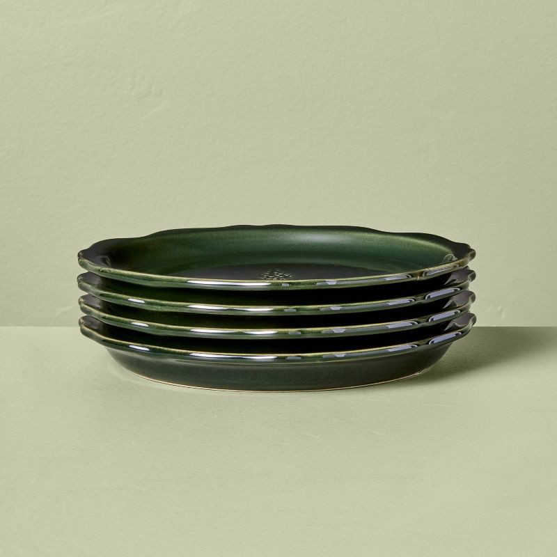 slide 3 of 4, Hearth & Hand with Magnolia Set of 4 7" Stoneware Carved Ribbed Edge Appetizer Plate Tree Icon Green - Hearth & Hand™ with Magnolia, 1 ct