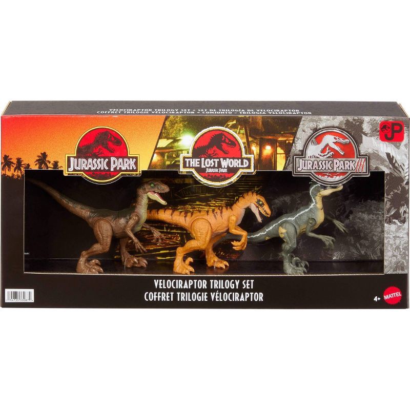 slide 10 of 12, Jurassic World Jurassic Park I II and III Velociraptor Trilogy Set, 3 Action Figures with Attack, 1 ct