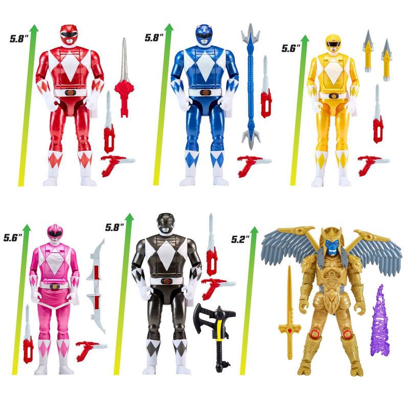 slide 3 of 10, Mighty Morphin Power Rangers Re-Ignition Auto-Morphin 6pk Battle Set with Red, Blue, Pink, Yellow, Black Rangers + Exclusive Goldar, 6 ct