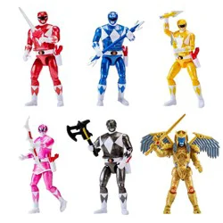 Mighty Morphin Power Rangers Re-Ignition Auto-Morphin 6pk Battle Set with Red, Blue, Pink, Yellow, Black Rangers + Exclusive Goldar