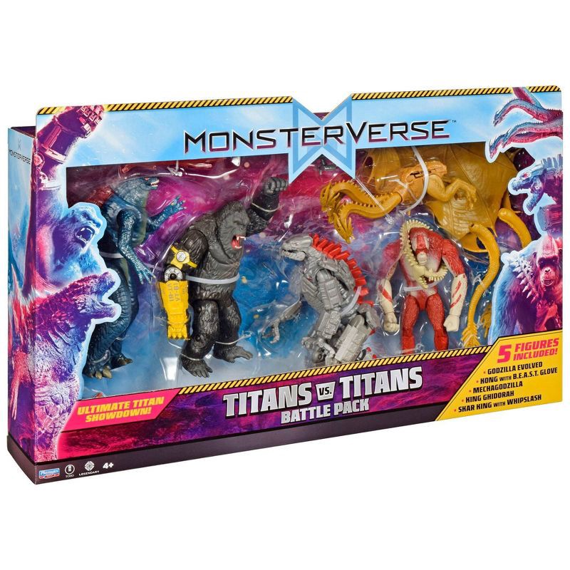 slide 10 of 10, MonsterVerse Titans vs Titans 5 Pk Battle Set – Godzilla Evolved, Kong with B.E.A.S.T. Glove, King Ghidorah with Whiplash Action Figures, 5 ct