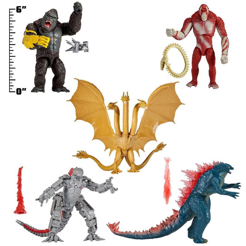 slide 2 of 10, MonsterVerse Titans vs Titans 5 Pk Battle Set – Godzilla Evolved, Kong with B.E.A.S.T. Glove, King Ghidorah with Whiplash Action Figures, 5 ct
