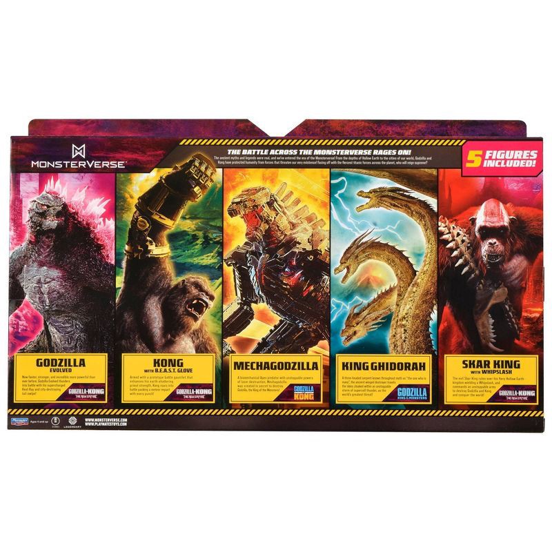 slide 9 of 10, MonsterVerse Titans vs Titans 5 Pk Battle Set – Godzilla Evolved, Kong with B.E.A.S.T. Glove, King Ghidorah with Whiplash Action Figures, 5 ct