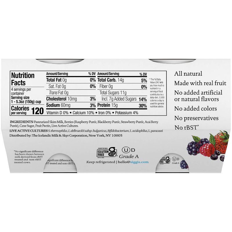 slide 6 of 7, siggi's Acai and Mixed Berry Traditional Yogurt Cups - 5.3oz/4ct, 4 ct; 5.3 oz