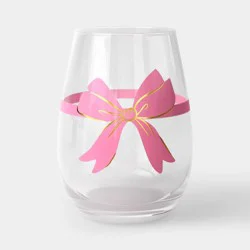 20oz Stemless Wine Pink Bow with Gold Accents Clear