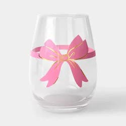 20oz Stemless Wine Pink Bow with Gold Accents Clear