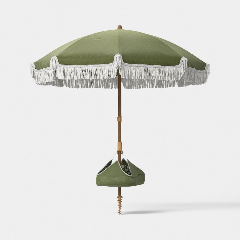 slide 1 of 7, 6' Round Beach Umbrella with Fringe Green - Threshold™, 1 ct