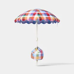 6' Round Outdoor Patio Beach Umbrella Checkered - Room Essentials™