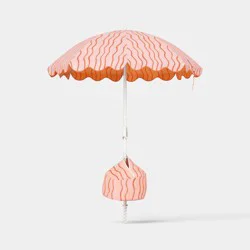 6' Round Outdoor Patio Striped Beach Umbrella Orange - Room Essentials™