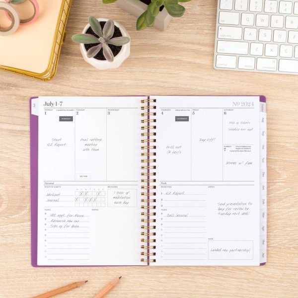 slide 8 of 10, 2024-2025 Cambridge Workstyle Balance Weekly/Monthly Academic Planner, 5-1/2"" X 8-1/2"", Purple Swirl, July 2024 To June 2025, 1606-200A-19, 1 ct