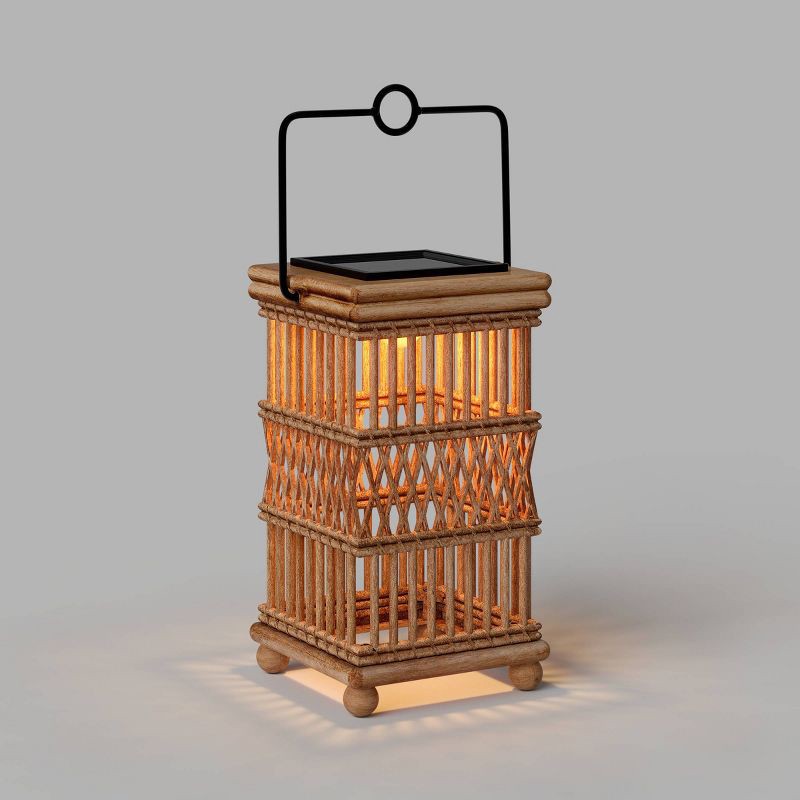 slide 3 of 5, Open Weave Battery/Solar LED Outdoor Small Lantern Beige - Threshold™, 1 ct