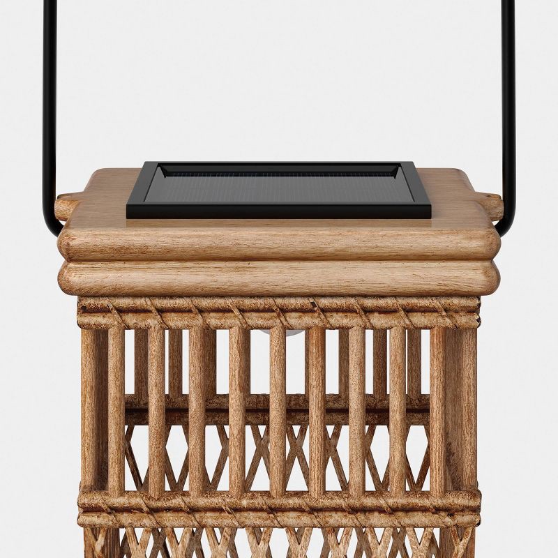 slide 5 of 5, Open Weave Battery/Solar LED Outdoor Small Lantern Beige - Threshold™, 1 ct
