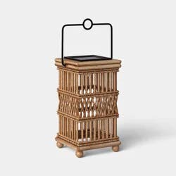 Open Weave Battery/Solar LED Outdoor Small Lantern Beige - Threshold™