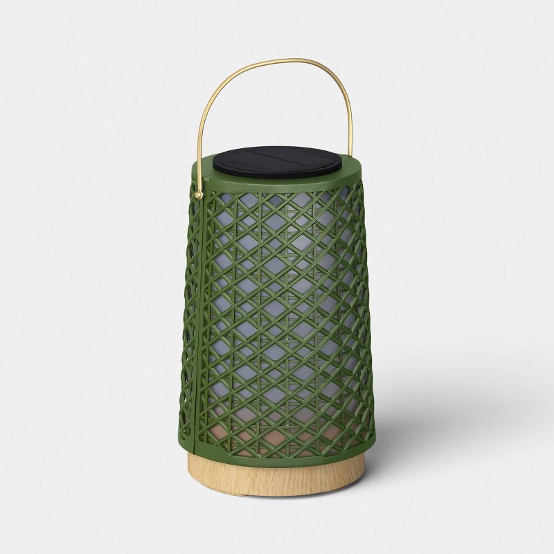 slide 3 of 5, Rattan Battery/Solar LED Outdoor Medium Lantern Heathered Green - Threshold™, 1 ct