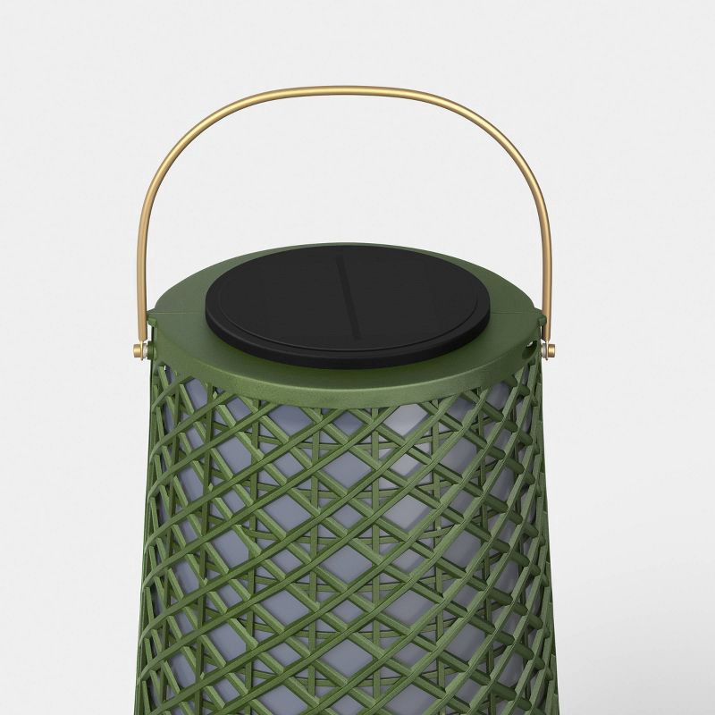 slide 5 of 5, Rattan Battery/Solar LED Outdoor Medium Lantern Heathered Green - Threshold™, 1 ct