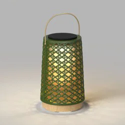 Rattan Battery/Solar LED Outdoor Medium Lantern Heathered Green - Threshold™