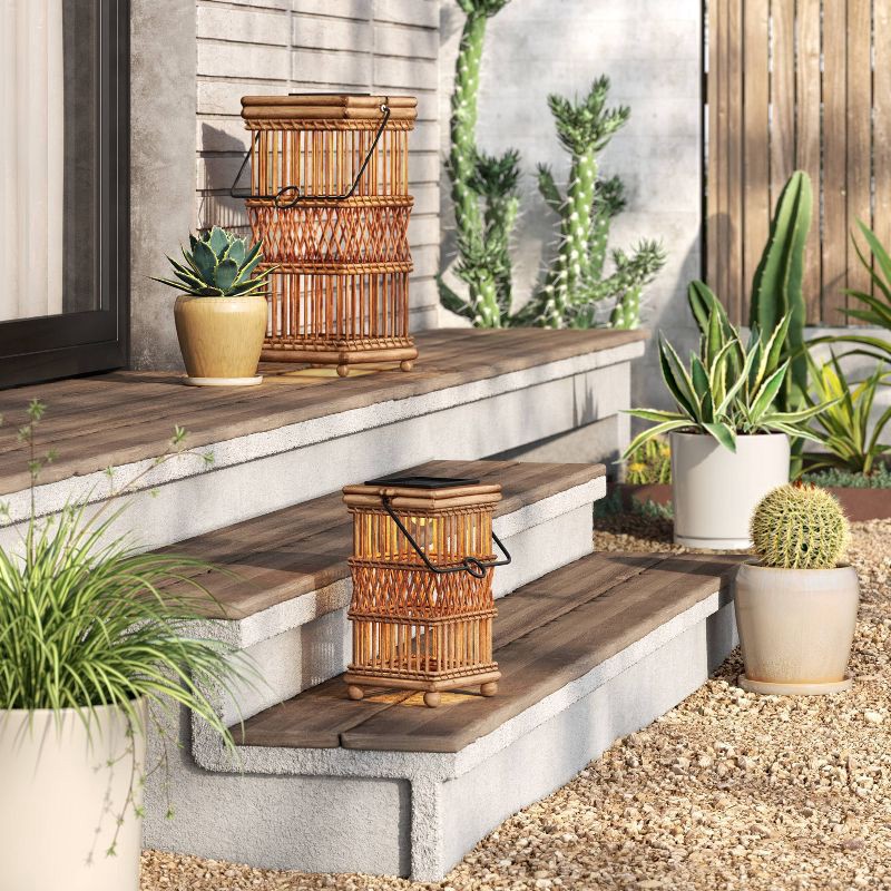 slide 2 of 5, Open Weave Battery/Solar LED Outdoor Large Lantern Beige - Threshold™, 1 ct