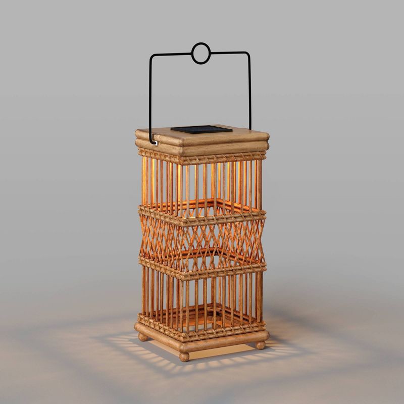 slide 3 of 5, Open Weave Battery/Solar LED Outdoor Large Lantern Beige - Threshold™, 1 ct