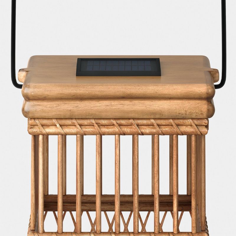 slide 5 of 5, Open Weave Battery/Solar LED Outdoor Large Lantern Beige - Threshold™, 1 ct