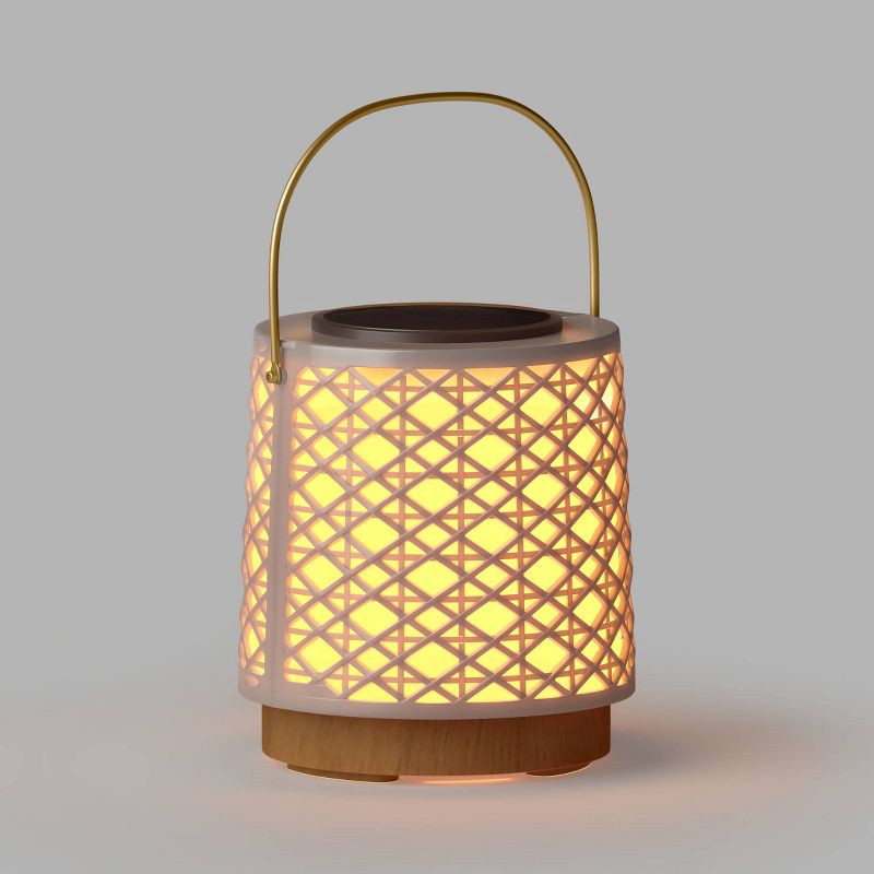 slide 3 of 5, Rattan Battery/Solar LED Outdoor Small Lantern Heathered White - Threshold™, 1 ct